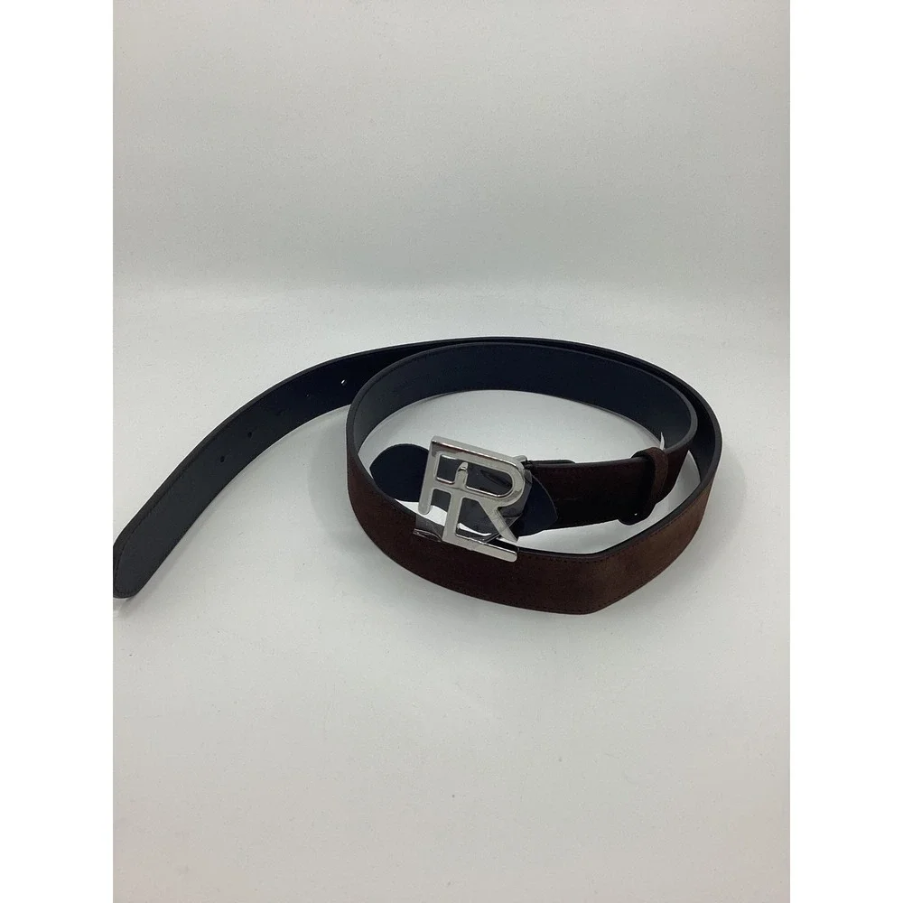 Ralph Lauren Purple Label Brown Calf Suede RL Buckle Belt Size 42 Made in Italy